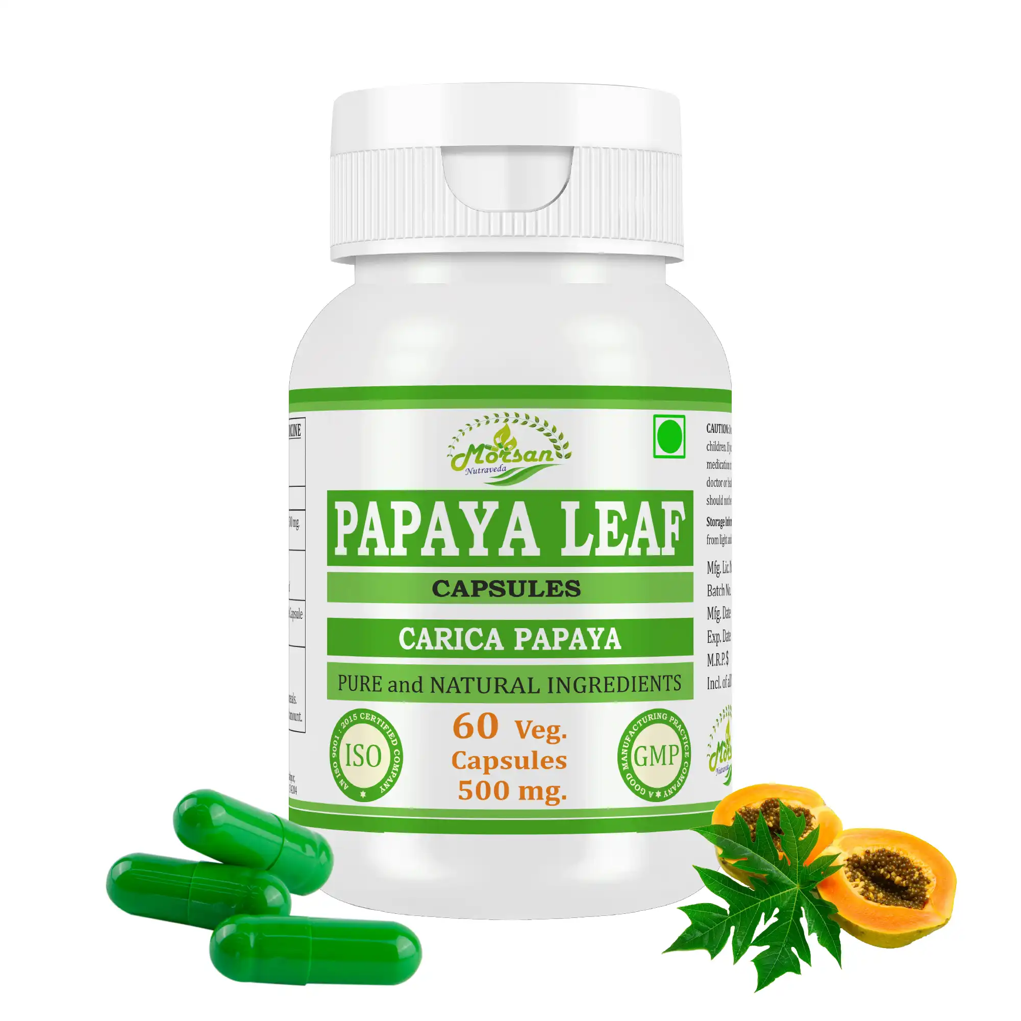 Morsan Nutraveda Papaya Leaf (Carica papaya) Capsules
