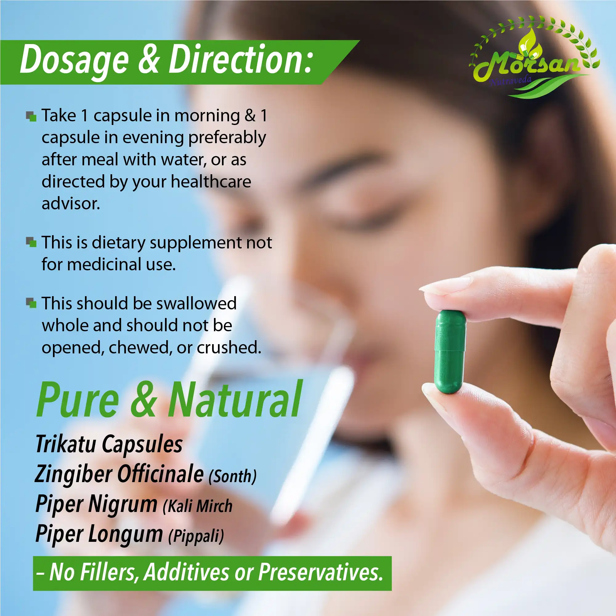 Morsan Nutraveda Trikatu (Piper nigrum, Piper longum & Zingiber officinale) Capsules - Image 7