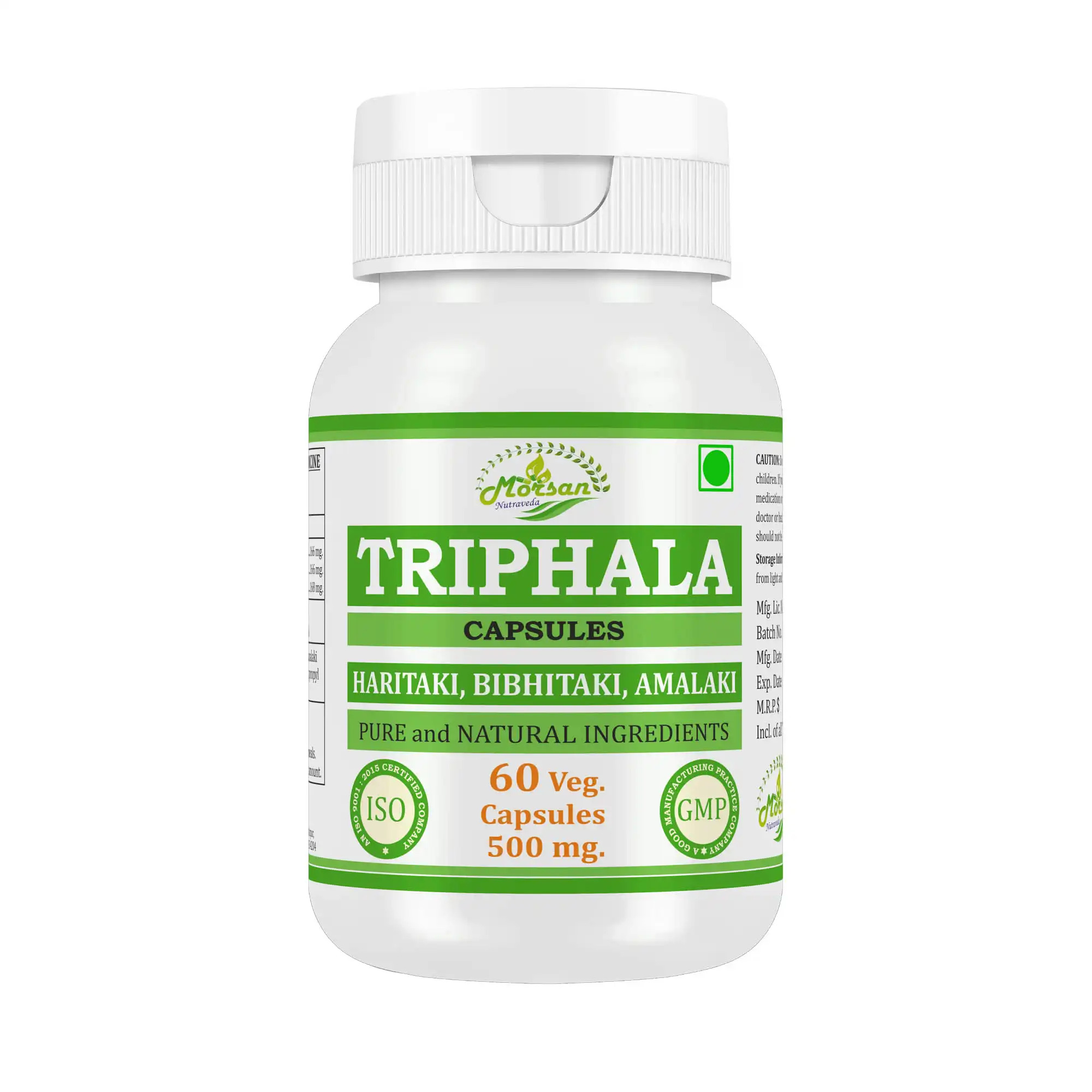 Morsan Nutraveda Triphala (Emblica officinalis, Terminalia chebula & Terminalia bellirica) Capsules - Image 4